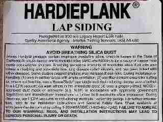 Hardieplank warning about silica dust (C) James Hardie 