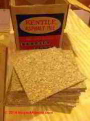 Kentile asphalt asbestos flooring in cork pattern with original packaging (C) InspectApedia