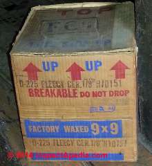 Kentile asphalt or vinyl asbestos floor tile packaging details (C) InspectApedia BG