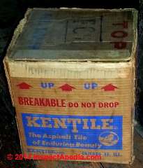 Kentile asphalt or vinyl asbestos floor tile packaging details (C) InspectApedia BG