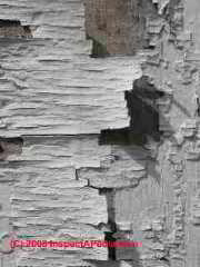 Photograph of old paint on a historic building, paint is likely to be a source of lead contamination on the soils below.