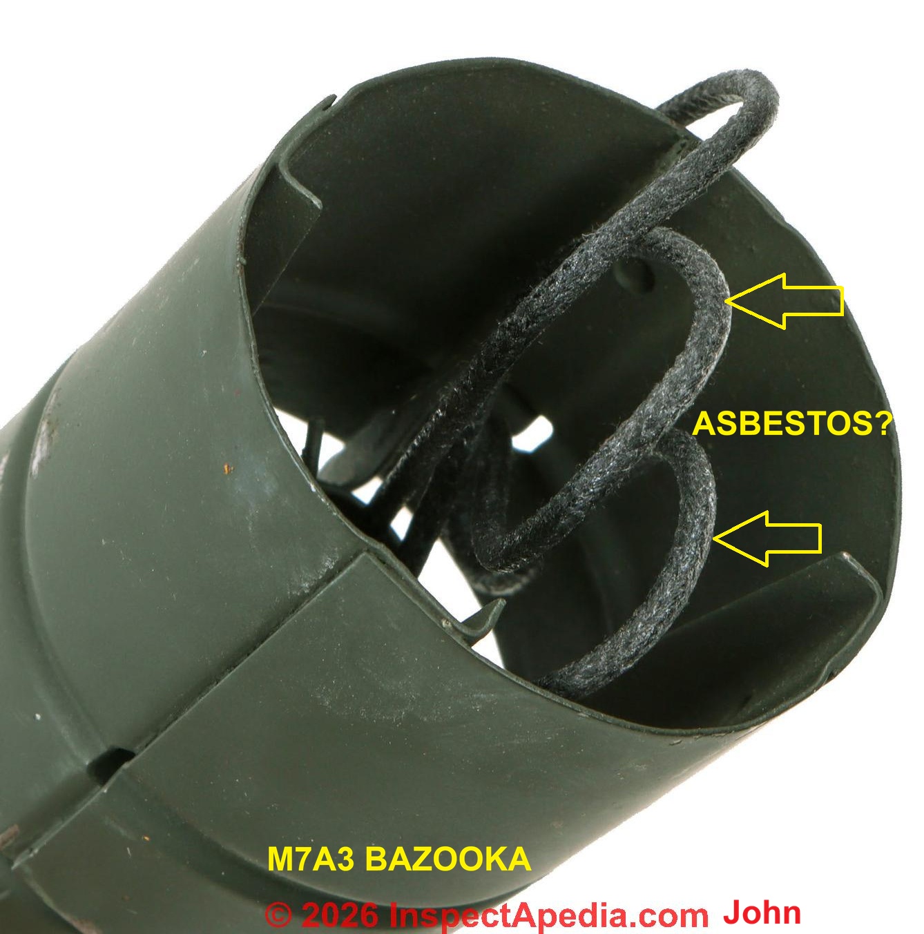 M7A3 bazooka rocket wire asbestos hazard (C) Inspectapedia.com John