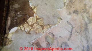 Marble chip pattern flooring in tile or sheet form may contain asbestos (C) InspectApedia.com