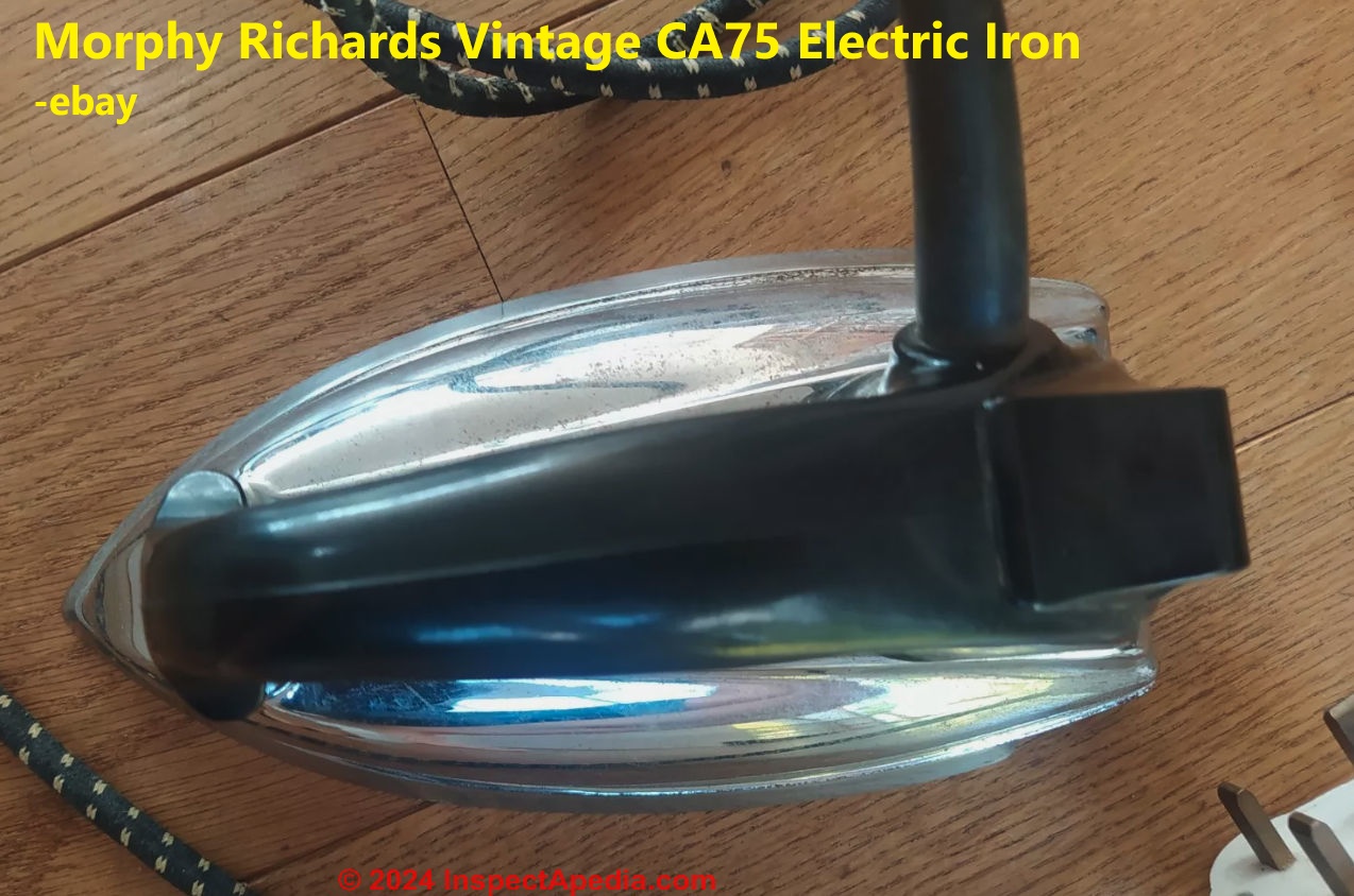 Morphy Richards Vintage CA75 Electric Iron for sale on ebay, cited & discussed at InspectApedia.com