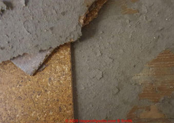 Cork (not asbestos) and vinyl flooring with possible asbestos backer - New Zealand (C) InspectApedia.com Olivia