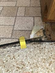 Asbestos suspect flooring in a 1963 house (C) Inspectapedia.com Thane