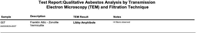 Asbestos test on Zonolite Vermiculte Insulation (C) InspectApedia.com Daniel Friedman EMSLab
