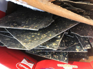 Asbestos suspect spatter pattern black floor tiles (C) InspectApediacom Laura
