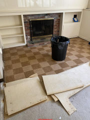 Asbestos containing 1950s  flooring & backer (C) InspectApedia.com  Erika