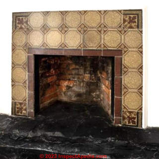 tiled and painted hearth fireplace (C) InspectApedia.com Suzanne