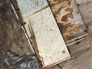 Viny floor tile probably asbestos, Buffalo NY 1967 (C) InspectApedia.com Domgala