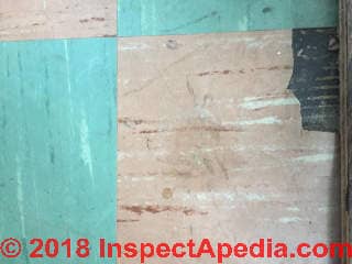 Asbestos suspect vinyl floor tiles (C) INspectApedia.com Choe