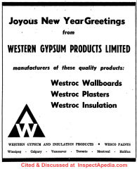 Western Gypsum Products Advertisement from the Jewish Post, Vol XXXIX No 38, 19 Sept 1963 p. 32-33 - cited & discussed at Inspectapedia.com