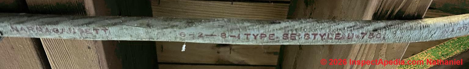 Electrical wire asbestos in NARRAGANSETT 6 - 2 -- 8 - 1 TYPE SE STYLE U 75C (C) InspectApedia.com Nathaniel