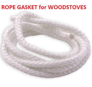 Fiberglass (not asbestos) rope gasket has replaced asbestos rope gaskets used on wood and coal stoves (C) InspectApedia.com