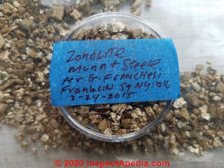 Munn and Steel Zonolite Vermiculte Insulation sample tested for asbestos (C) Daniel Friedman at InspectApedia.com 