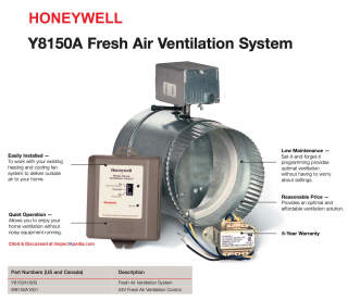 Illustration of a house ventilation system showing a motorized damper in an air duct used to admit outdoor air - cited & discussed at InspectApedia.com