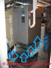 Filter cascade on gas furnace © D Friedman at InspectApedia.com 