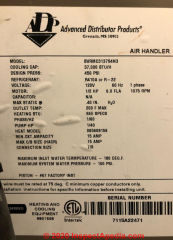 ADP air handler data tag information (C) InspectApedia.com