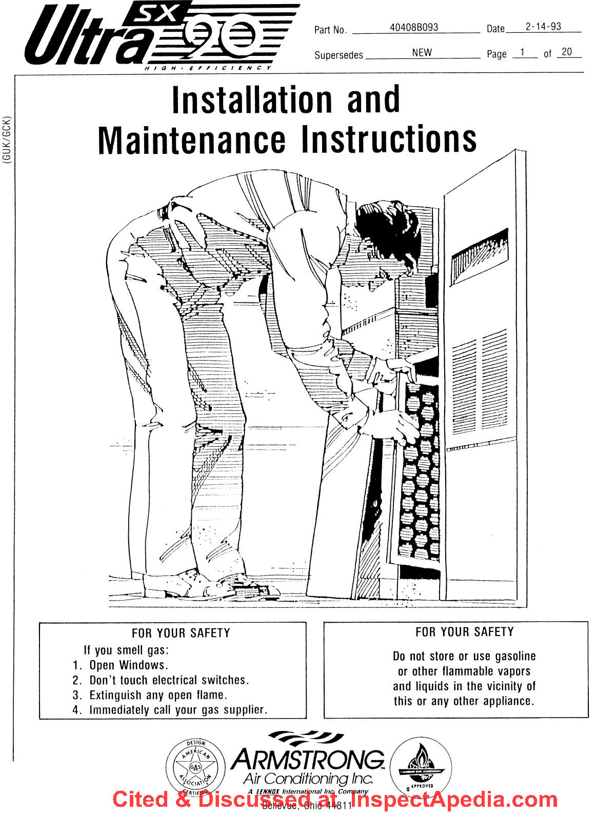 Armstrong GAS FURNACE GUK-SERIES - ARMSTRONG Ultra SX90 FURNACE INSTALLATION & MAINTENANCE INSTRUCTIONS [PDF] (C) InspectApdia.com -Schneider