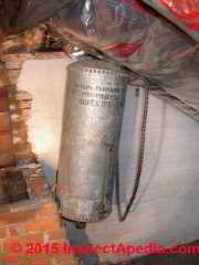 Steel tank in a Poughkeepsie Attic, Stamped with ? Plumbing Co., Poughkeepsie NY Queen City Tanks (C) Daniel Friedman