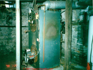 Overheated HB SMith boiler (C) Daniel Friedman at InspectApedia.com