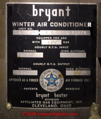 Bryant Winter Air Conditioner gas heater ca 1955 (C) InspectApedia.com Muller D