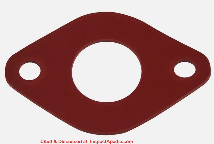 Heating zone circulator pump flange gaskets cited & discussed at InspectApedia.com