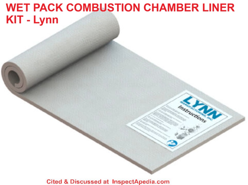 Boiler or furnace combustion chamber reliner kit for Bard heaters - by Lynn, sold at supplyhouse.com & other vendors - cited & discussed at InspectApedia.com