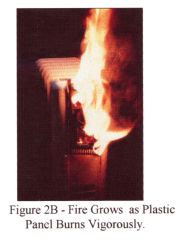 Electro kindling example: plastic parts of this electric heater ignite and burn vigorously - Aronstein 1996 cited & discussed at InspectApedia.com