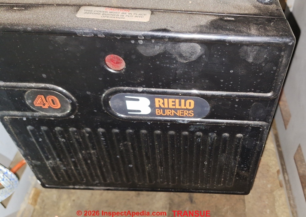 Riello 40 burner installed on an antique Dynatherm Boiler from Bethlehem Foundry - (C) InspectApedia.com Transue