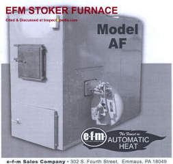 EFM Stoker furnace cited & discussed at InspectApedia.com