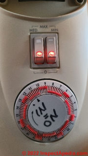 Portable electric heater controls (C) Daniel Friedman at InspectApedia.com