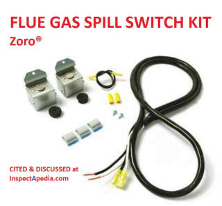 Flue gas spill switch installation kit sold by Zoro cited & discussed at InspectApedia.com