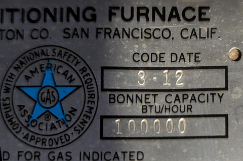 Fraser Johnston gas furnace date code or CODE DATE on some data tags (C) InspectApedia.com