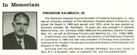 Frederick Kalmbach Jr., Elecrtric Furnace-Man executive - at InspectApedia.com