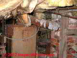 Unsafe flue vent connector © D Friedman at InspectApedia.com 