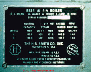 HB Smith boiler data tag at InspectApedia.com