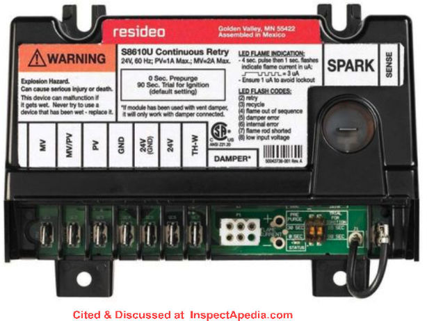 Honeywell Resideo S8610u Continuous Retry Gas Pilot Control Manual at InspectApedia.com