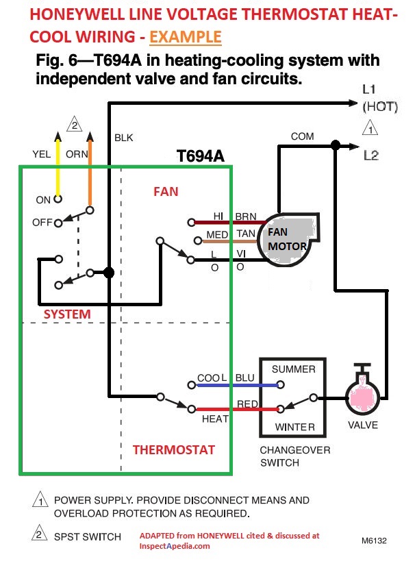 Double Pole 240 Volt Baseboard Heater Wiring Diagram from inspectapedia.com