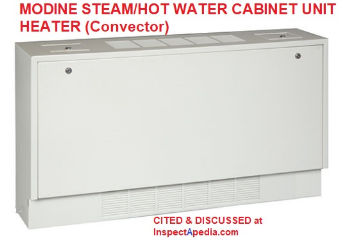 Modine steam/hot water cabinet unit heater - convector unit cited & discussed at InspectApedia.com