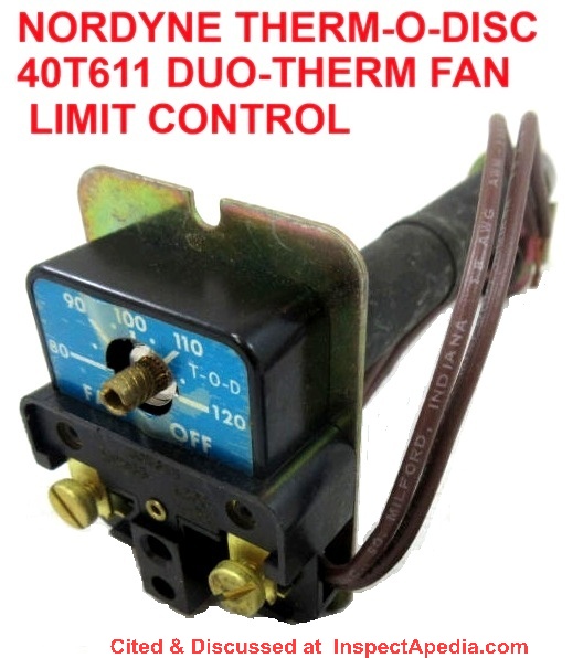 Nordyne Therm O Disc 40T611 Duo-Therm Fan Limit Control Manual & Instructions at InspectApedia.com
