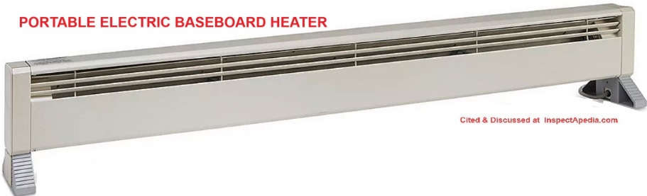 Portable baseboard heater for sale at Uline cited & discussed at InspectApedia.com