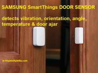 Samsung SmartThings door position sensor can be used to control Air conditioner operation when doors are left open (at) InspectApedia.com available at Amazon and other vendors