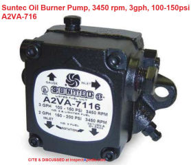 Suntec Oil Burner Pump, 3450 rpm, 3gph, 100-150psi at InspectApedia.com