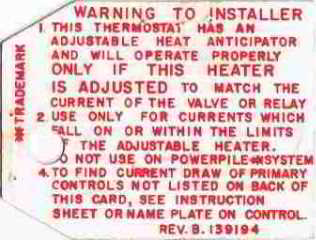 Honeywell heaet anticipator thermostat setting warning