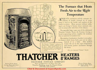 1924 Thatcher furnace ad gives company addresses at that time - at InspectApedia.ciom