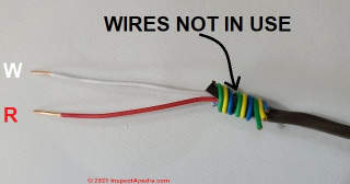Find an unused thermostat wire to use as the C wire or Common wire for 24VAC power to a thermostat or control (C) InspectApedia.com DFJ