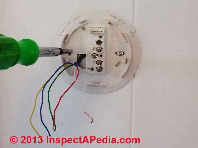 4 Wire Room Thermostat Wiring Diagram from inspectapedia.com