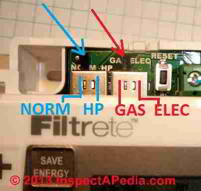 Filtrete 3M Thermostat switch settings (C) InspectApedia